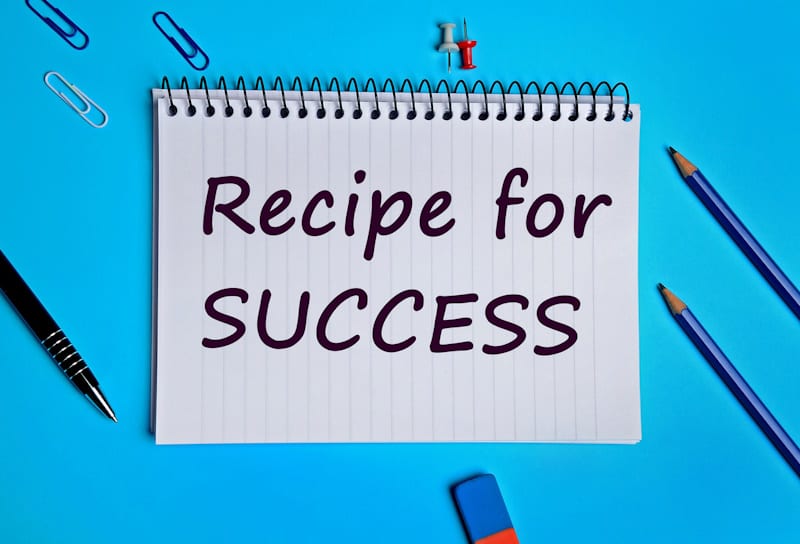 Recipe for success words on notebook page